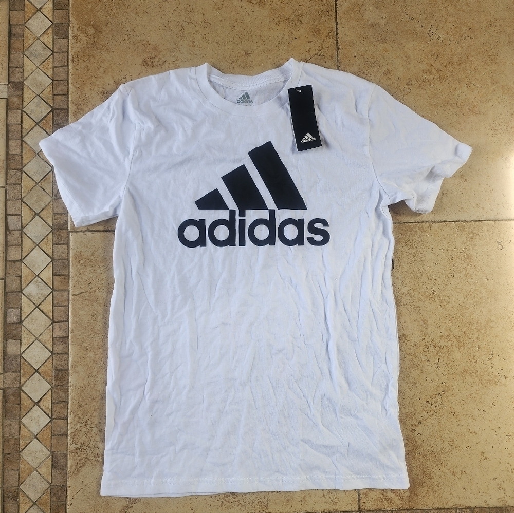 adidas White Short Sleeve Tee with Black Logo